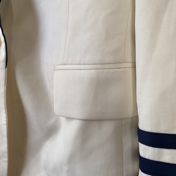 Equipment Femme White & Navy Wool-Blend Blazer Jacket | Size 2 - Picture 8 of 15